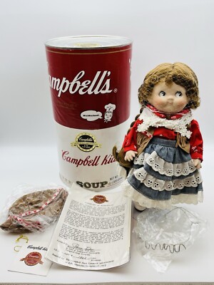 Campbells Kids Cowgirl 1994 Puppe 10'' Porzellan Kids At Play Serie Neu im Karton Vintage