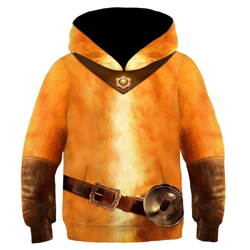 Kids Puss in Boots Cosplay Hoodie Printed Sweatshirt Casual Streetwear Pullover - Picture 3 of 5