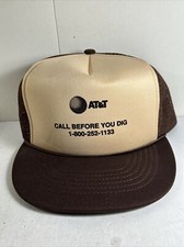 Vintage Snapback Trucker Hat AT T Call Before You Dig 1980s Foam Brown Cap
