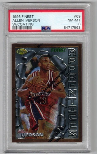 1996 FINEST #69 ALLEN IVERSON RC  W/COATING HOF 76ER'S PSA 8