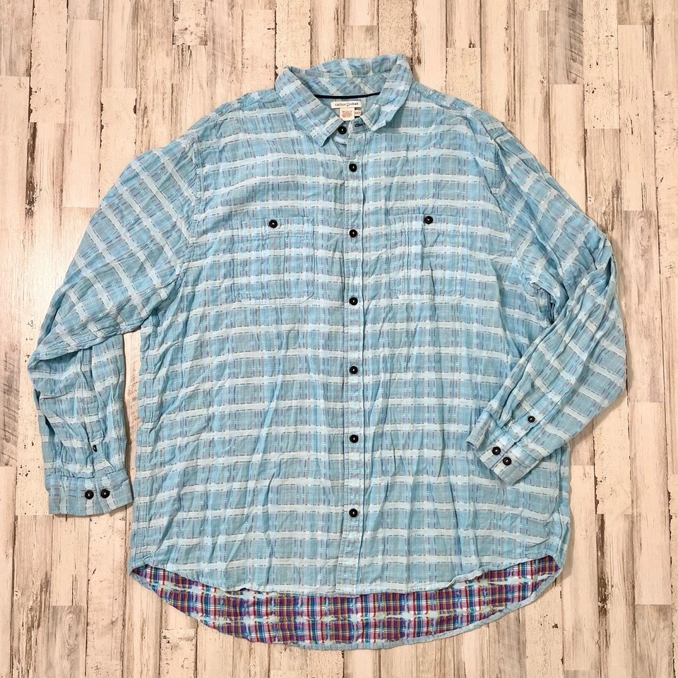 Camisa de manga larga con botones geométricos a cuadros azul cobalto carbono 2 para hombre talla 2XLT Foto 2 de 4
