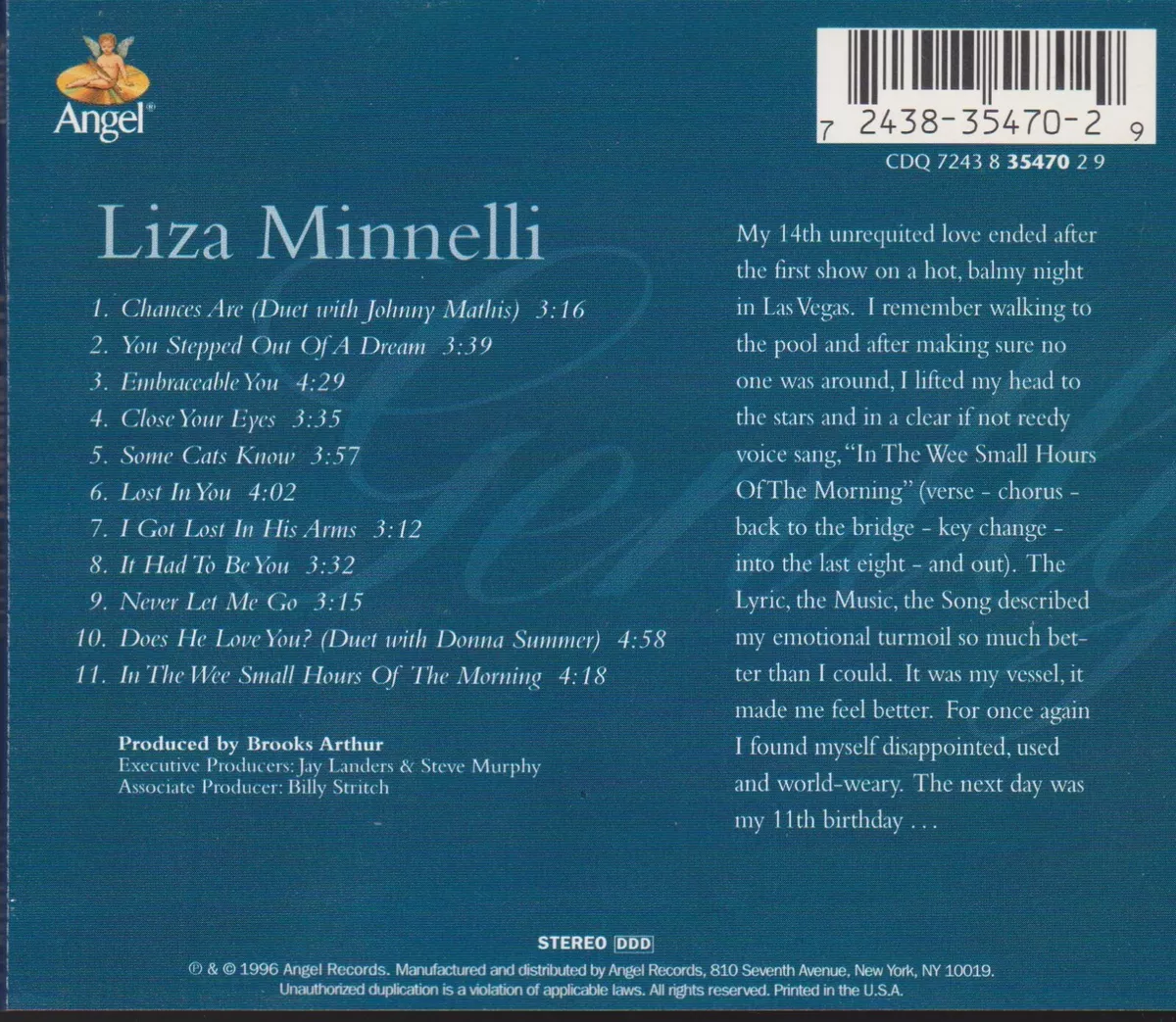 LIZA MINELLI CD: "GENTLY" 1996