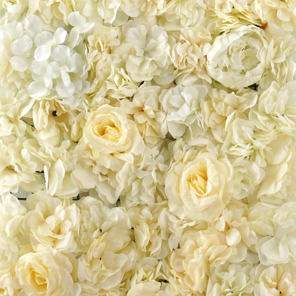 13 sq ft Champagne White Assorted Silk Flowers Wall Backdrop Panels Wedding SALE - Image 3 of 4