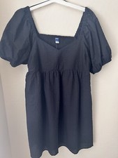 Old Navy L Balloon Sleeve, Black, Seersucker, Cotton Blend, Ruched Back -NWT