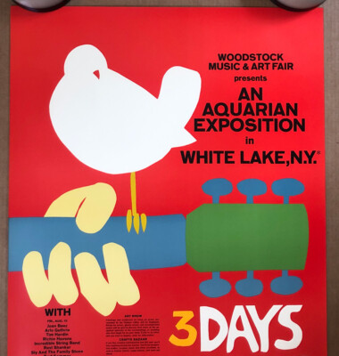 Vintage Woodstock Poster Arnold Skolnick Peace Music Guita Dove