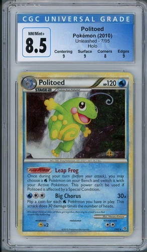 2010 Pokemon HGSS Unleashed #7 Politoed - Holo CGC 8.5/PSA 9 MINT