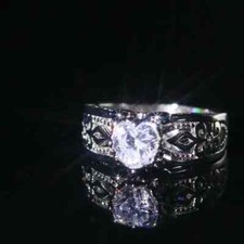 Women s Sterling Silver Heart Shape Cubic Zirconia Engagement/Wedding Ring Sz 6