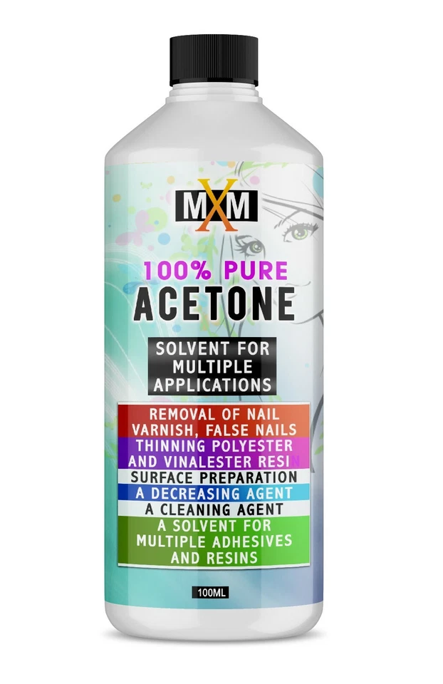 ACETONE 100% Pure High Quality ACS/Lab Grade Nail Varnish Remover 100ML