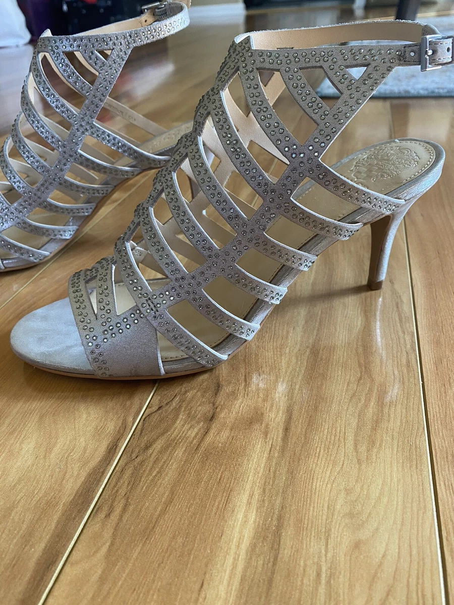 Vince Camuto Women s Patinka Heeled Suede Sandal in Color PEWTER