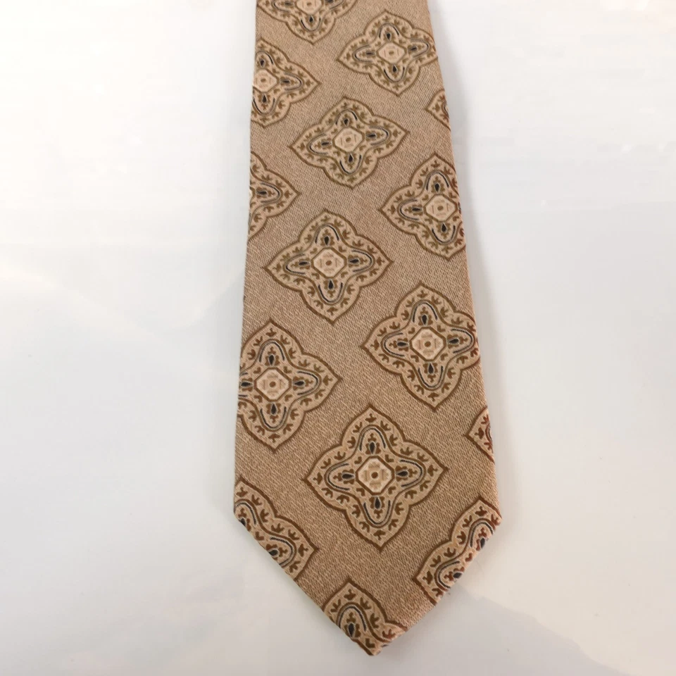 VINTAGE Burton Neck Tie Men Brown Big Medallion Embroidered Foulard London Paris - Image 4 of 4