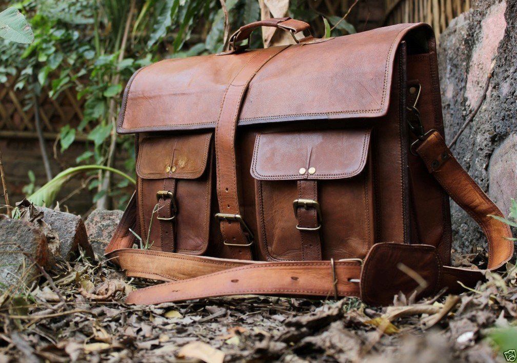 Men's Messenger Genuine Vintage Leather  Shoulder Laptop office Bag briefcase
