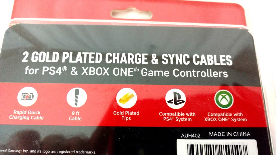 Cables de mando de juego PS4 Xbox One Charge Sync 9 ft chapado en oro carga rápida Foto 2 de 4