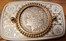 1882 Faux Morgan Silver Dollar Coin Belt Buckle Western Style 2.X3.25 WHITE