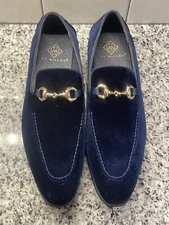 LA MILANO BARNEY Navy Velour Mens Slip On Dress Shoes, A11888, EXCELLENT