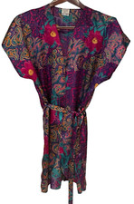 California Miss Vintage Womens Robe Multicolor Satin Short Sleeve Short Size M