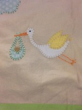 Pottery Barn Kids Crib Bedding Stork Pattern Skirt Cotton Linen 28"x52"x14"