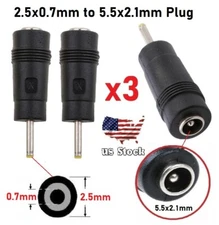 x3 Copper DC Power Connector 5.5mmx2.1mm Female to 2.5mmx0.7mm Male Adapter (H)