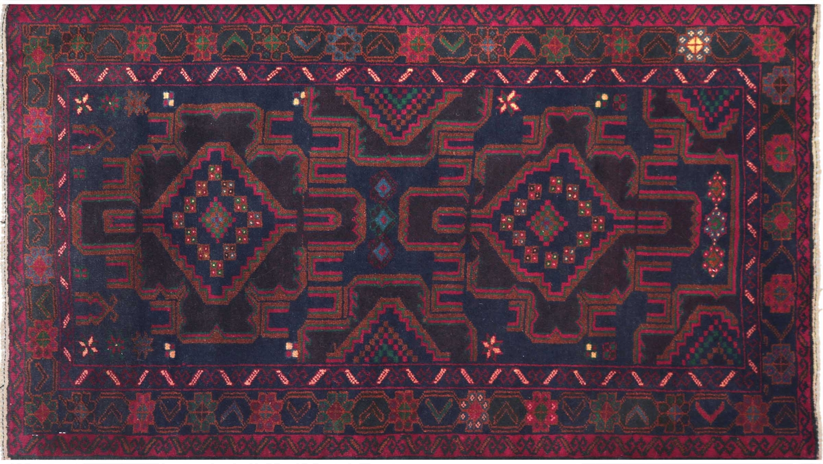 Afghan Gebetsteppich Belutsch Teppich 100x140 Handgeknüpft Rot Geometrische 88