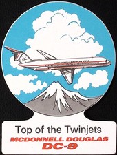 Vintage McDonnell Douglas Top of the Twinjets DC-9 Sticker Luggage Label 4"H