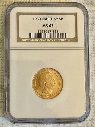 Uruguay 1930 5 Pesos Gold NGC MS63 Sku# 1047