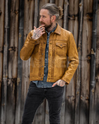 Gold Rush 100% Genuine Cowhide Leather Jacket ,Men Classic