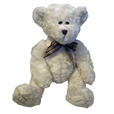 Sitting White Teddy Bear from 1996 Plush Stuffed Animal With Bow Super Soft 10"