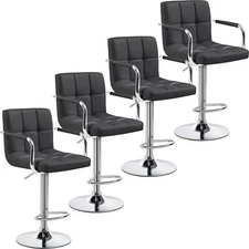 Yaheetech Bar Stools Set of 4, PU Leather Adjustable Barstools with Armrest