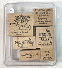 2005 Stampin' Up Love Ya Bunches Lot of 6 Rubber Stamps Wood Mounted Used