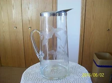 Carafe Large Etched Pitcher With Stainless Steel Applied Handle