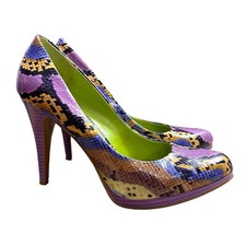Womens Sz 6 Pointed Toe Heels shoes Pump Faux Snakeskin Artsy Multicolor Pin Up