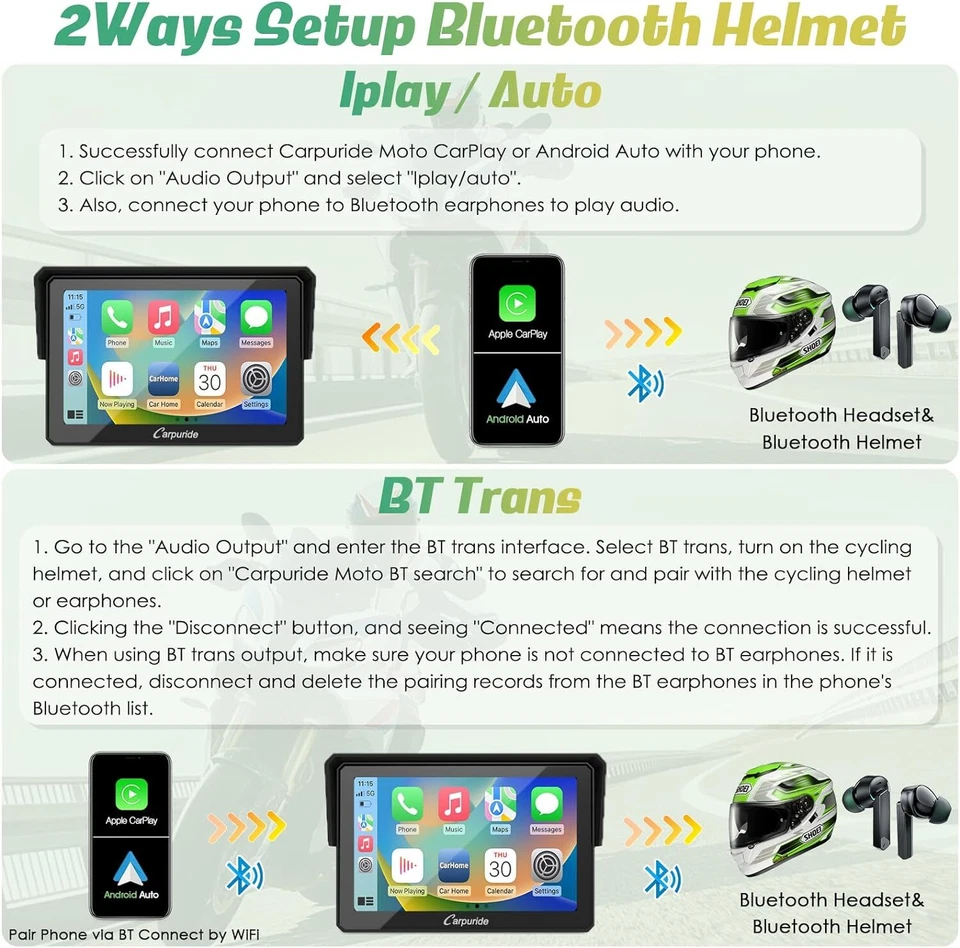 Carpuride W502 Wireless Android Auto per moto touchscreen impermeabile Bluetooth - Immagine 3 di 4