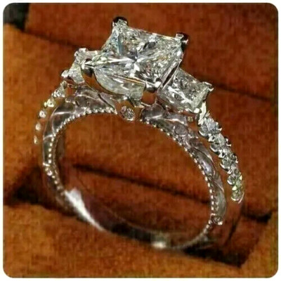 4Ct Princess Cut Lab Created Diamond Women Engagement Ring 14K White Gold Plated