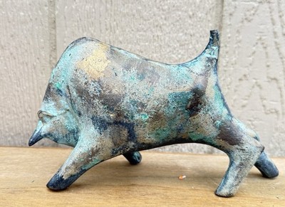 VTG Miyazawa Kanae Brutalist Fighting Bull Iron Sculpture Mid Century Japanese