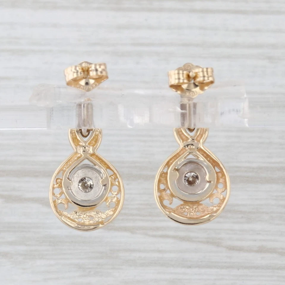 0.30ctw Diamond Solitaire Drop Earrings 14k White Yellow Gold Ornate - Image 3 of 4