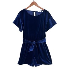 VINEYARD VINES Velvet Romper Womens M Flutter Sleeve Deep Bay Blue W707