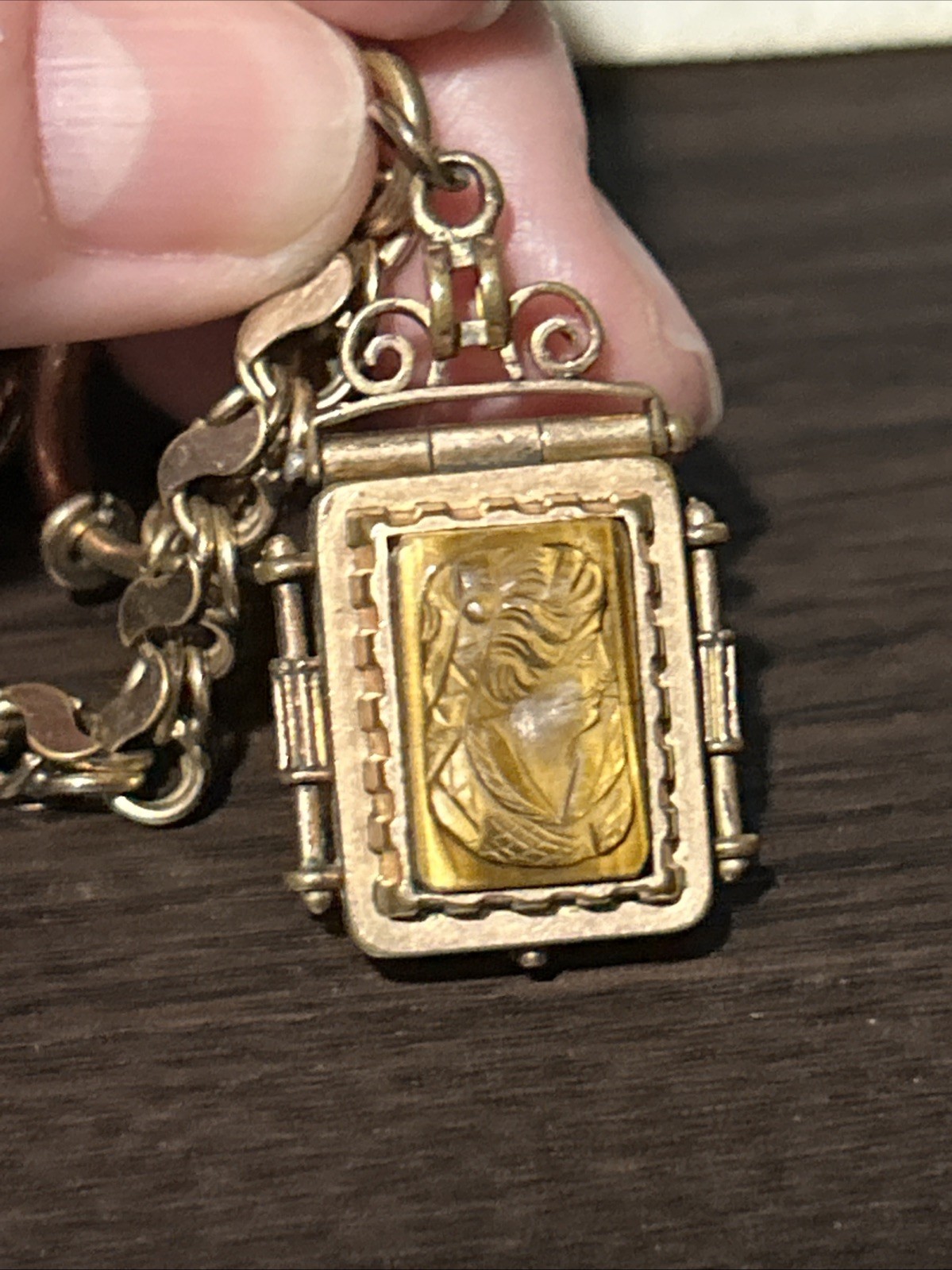 Deco AM. Double Pocket Watch Ornate Gold Plate Chain 9ct GF Tiger Eye Locket Fob