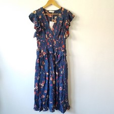 Ulla Johnson Brielle Dress Blue Dahlia 100% Silk Ruffle V-Neck Midi Women Sz 8