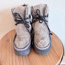 Yodelers Shearling Boots 7B Blue Suede Lace Up Made in USA Vintage Cozy