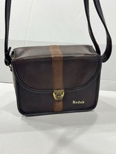 Vtg Kodak Purse Camera Hard Case Snap Brown Leather Shoulder Strap Brass Clasp