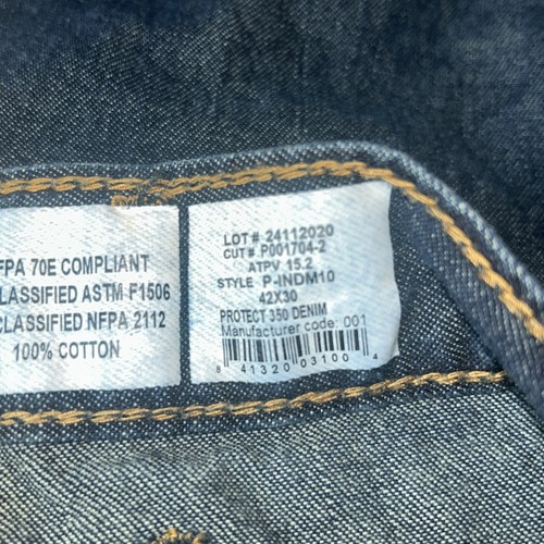 Lapco FR Jeans Mens 42x30 Blue Flame Resistant Denim ATPV 15.2 Workwear Pants - Picture 5 of 13