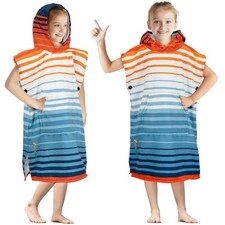 Kids Hooded Towel Poncho Microfiber Quick Dry Orange Stripe Teens 8-12 CUBE Robe