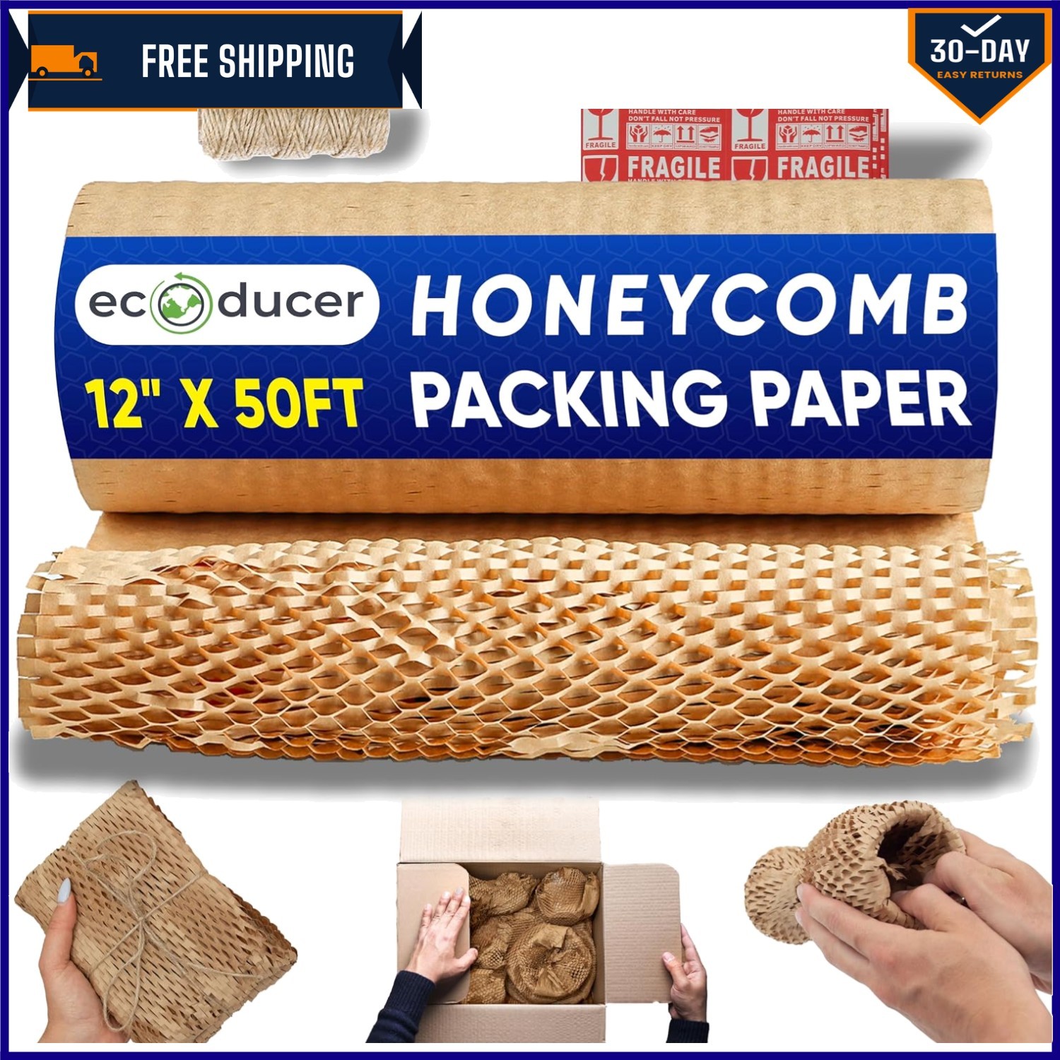 Biodegradable Honeycomb Packing Paper 12”x50’ - Perfect for Moving Fragile Items