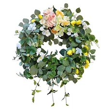  24 Inch Spring Summer Hydrangea Wreaths for Front Door,Summer 03-yellow Tulip