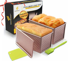 1Lb+1Lb Set Nonstick Pullman Loaf Pan with Lid for Homemade Bread Carbon Steel S