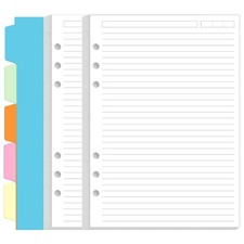 A5 Refill Paper, 6 Hole Planner Inserts for Binder, 200 Pages, 5 Colorful Binder