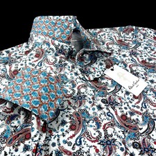 Robert Graham Geometric Floral Paisley Motif Print White Sport Shirt XL 228