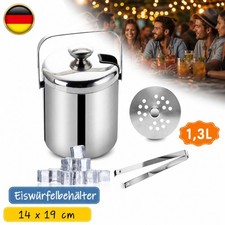 Ghiacciaia Acciaio Inox 1,3L con Manico Coibentato per Cocktail Doppia Parete Argento
