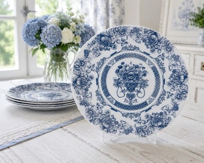 Arcopal Honorine Blue Floral Dinner Plates Set of 4 France 10.75 