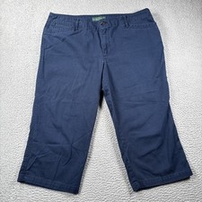 LRL Ralph Lauren Pants Womens 16 Wide Leg Cropped Blue Pockets Casual Career