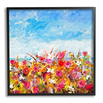 Bold Summer Blooming Flower Field Under Cloudy Sky, Design by Jill Martin Bla...